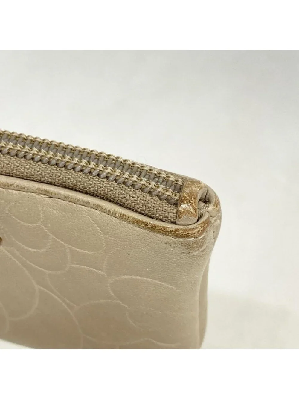 Chanel Coin Purse Camellia Lambskin Beige Gold